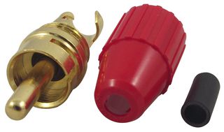 DELTRON COMPONENTS 416-0500 RCA (Phono) Audio / Video Connector, 1 Contacts, Plug, Gold Plated Contacts, Metal Body, Red
