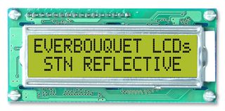 EVERBOUQUET MC1602F-SYR Alphanumeric LCD, 16 x 2, Black on Yellow / Green, 5V, Parallel, English, Japanese, Reflective