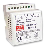 MEAN WELL DR-4512 AC/DC DIN Rail Power Supply (PSU), ITE, 1 Output, 45 W, 12 VDC, 3.5 A