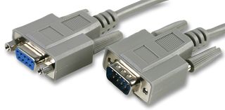 VIDEK 3070-3 Computer Cable, Fully Moulded, D Sub Mini Plug, 9 Way, D Sub Mini Socket, 9 Way, 9.8ft, 3m, Grey