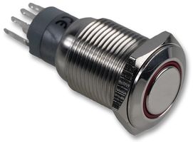 BULGIN LIMITED MP0045/1E2RD012 Vandal Resistant Switch, Ring, MP0045/1E Series, 16.2 mm, DPDT, Off-On, Flush, Natural