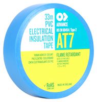 ADVANCE TAPES AT7 BLUE 33M X 19MM Electrical Insulation Tape, PVC (Polyvinyl Chloride), Blue, 19 mm x 33 m