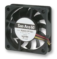 SANYO DENKI 9GA0612P7H01 DC Axial Fan, 12 V, Square, 60 mm, 15 mm, Ball Bearing, 19.7 CFM