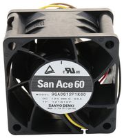 SANYO DENKI 9GA0612P1K60 DC Axial Fan, 12 V, Square, 60 mm, 38 mm, Ball Bearing, 53 CFM
