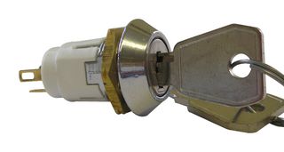 LORLIN HRL-5-M-S-2 Keylock Switch, Off-On, DPDT, IRL Series, 1 Position, Solder, 1 A