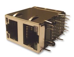 BEL MAGNETIC SOLUTIONS 0845-2R1T-E4 Modular Connector, Modular Jack, 2 x 1 (Stacked), 8P8C, Cat5e, Through Hole Mount