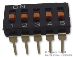 OMRON ELECTRONIC COMPONENTS A6T5104 DIP / SIP Switch, 5 Circuits, Slide, Through Hole, SPST, 24 VDC, 25 mA