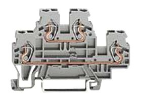 WAGO 870-501 DIN Rail Mount Terminal Block, 4 Ways, 28 AWG, 12 AWG, 2.5 mm², Clamp, 24 A