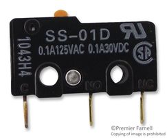 OMRON ELECTRONIC COMPONENTS SS-01D Microswitch, Subminiature, Pin Plunger, SPDT, Through Hole, 100 mA, 30 V