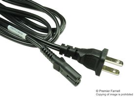 VOLEX 17038A 10 Mains Power Cord, NEMA 1-15P to IEC 60320 C7, 2 m, 7 A, 125 VAC, Black