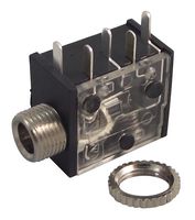 SWITCHCRAFT/CONXALL 35RAPC4BV4 Phone Audio Connector, 3 Contacts, Jack, 3.5 mm, PCB Mount, Tin Plated Contacts, Plastic Body
