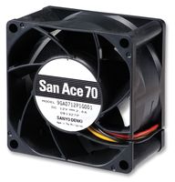 SANYO DENKI 9GA0712P1H001 DC Axial Fan, 12 V, Square, 70 mm, 38 mm, Ball Bearing, 67.8 CFM
