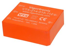 VIGORTRONIX VTX-214-015-112 AC/DC PCB Mount Power Supply (PSU), ITE, 1 Output, 15 W, 12 VDC, 1.25 A
