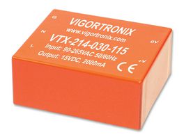 VIGORTRONIX VTX-214-030-118 AC/DC PCB Mount Power Supply (PSU), ITE, 1 Output, 30 W, 18 VDC, 1.666 A