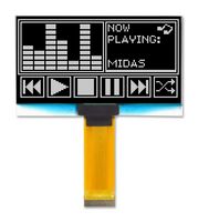 MIDAS DISPLAYS MCOT128064HV-WM Graphic OLED, 128 x 64, White on Black, 2.8V, I2C, Parallel, SPI, 60.5mm x 37mm, -40 °C