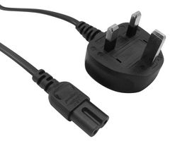 MULTICOMP PRO GW-85022 Mains Power Cord, LSZH (Low Smoke Zero Halogen), With 3A Fuse, Mains Plug, UK to IEC 60320 C7, 1 m