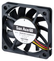 SANYO DENKI 9GA0612L9001 DC Axial Fan, 12 V, Square, 60 mm, 10 mm, Ball Bearing, 8.1 CFM