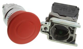 SCHNEIDER ELECTRIC XB4BT845 Emergency Stop Switch, SPST-NO, SPST-NC, Push-Pull, Screw Clamp, 6 A, 120 V