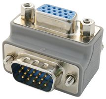 L-COM DG90H15MF1 D Sub Connector Adapter, Right Angle, Low Profile, High Density D Sub, Plug, 15 Ways