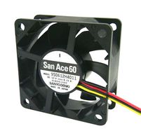 SANYO DENKI 9S0612H401 DC Axial Fan, 12 V, Square, 60 mm, 25 mm, Ball Bearing, 20.5 CFM