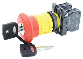 SCHNEIDER ELECTRIC XB5AS9445 Emergency Stop Switch, SPST-NO, SPST-NC, Push-Key Release, Screw Clamp, 6 A, 120 V