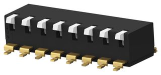 TE CONNECTIVITY - ALCOSWITCH EDSP08SGLNNTR04 DIP / SIP Switch, Long Type, 8 Circuits, Piano Key, Surface Mount, SPST, 24 V, 25 mA
