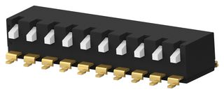 TE CONNECTIVITY - ALCOSWITCH EDSP10SGLFNTR04 DIP / SIP Switch, Long Type, 10 Circuits, Piano Key, Surface Mount, SPST, 24 V, 25 mA