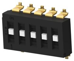 TE CONNECTIVITY - ALCOSWITCH TDS05SGRSTR04 DIP / SIP Switch, Recessed Type, 5 Circuits, Slide, Surface Mount, SP3T, 24 V, 25 mA