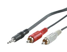 ROLINE 11.09.4341 Audio / Video Cable Assembly, 3.5mm Stereo Jack Plug, Phono (RCA) Plug, x 2, 4.9 ft, 1.5 m, Black