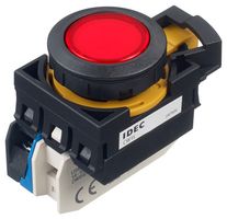 IDEC CW1L-M1E10QM4R Industrial Pushbutton Switch, Flush Silhouette, CW Series, 22.3 mm, SPST-NO, Momentary, Flush, Red