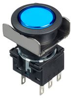 IDEC LB6B-M1T6LS Industrial Pushbutton Switch, Flush Silhouette, LB Series, 18.2 mm, DPDT, Momentary, Round, Blue