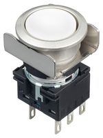 IDEC LB6MB-A1T6W Industrial Pushbutton Switch, Flush Silhouette, LB Series, 18.2 mm, DPDT, Maintained, Round, White