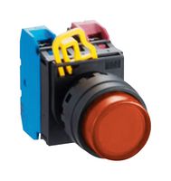 IDEC YW1L-M2E10QM3A Industrial Pushbutton Switch, YW Series, 22.3 mm, SPST-NO, Momentary, Round Raised, Amber