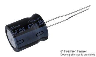 NICHICON UHE1V471MHD6TO Electrolytic Capacitor, 470 µF, 35 V, ± 20%, Radial Leaded, 10000 hours @ 105°C, Polar