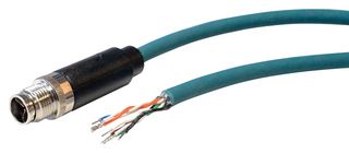 BULGIN LIMITED PXPTPU12FIM08XCL050PU Sensor Cable, Cat6a, M12 Plug, Free End, 8 Positions, 5 m, 16.4 ft, Buccaneer M12 X Coding Series