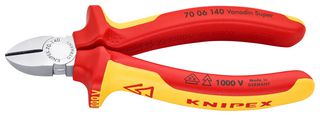 KNIPEX 70 06 140 Cutter, Diagonal, 140 mm, Edge, 4 mm, 62 °, Knipex - VDE Cutters