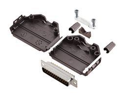 AMPHENOL COMMUNICATIONS SOLUTIONS L17DPPK25-BK+L717SDB25P D Sub Connector, With Backshell, DB25, Standard, Plug, L17DPPK-BK, 25 Contacts, DB, Solder Cup