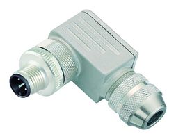 BINDER 99-3729-820-04 Sensor Connector, 825 Series, M12, Male, 4 Positions, Screw Pin, Right Angle Cable Mount