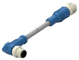 TE CONNECTIVITY T4162223004-005 Sensor Cable, 90° M12 Plug, M12 Receptacle, 4 Positions, 5 m, 16.4 ft, T416 Series