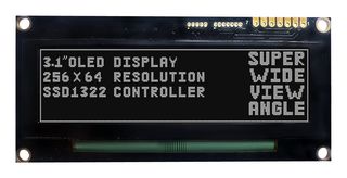 MIDAS DISPLAYS MDOB256064GX-MWU Graphic OLED, 256 x 64 Pixels, White on Black, 3V, RS-232, UART, TTL, 98mm x 60mm, -40 °C