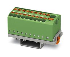 PHOENIX CONTACT 3273118 Panel Mount Barrier Terminal Block, Green, 24 A, 690 V, 19 Pole, Push In, 12 AWG