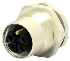 TE CONNECTIVITY T4141L12041-000 Sensor Connector, M12, Female, 3P + PE Positions, PCB Socket, Straight Panel Mount