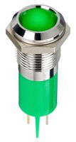 APEM Q16P1CXXHG12E LED Panel Mount Indicator, Green, 12 VDC, 16 mm, 20 mA, 2.2 cd, IP67