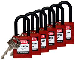BRADY 813594 SAFETY PADLOCK, NYLON, 38.1MM, RED, PK6