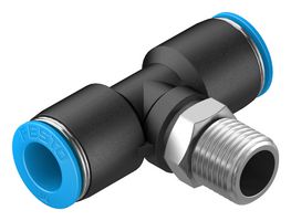 FESTO 153112 Pneumatic Fitting, Push-In T-Fitting, R1/4, 14 bar, 10 mm, PBT (Polybutylene Terephthalate), QST