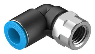 FESTO QSLF-1/4-10-B Pneumatic Fitting, Push-In L-Fitting, G1/4, 14 bar, 10 mm, PBT (Polybutylene Terephthalate), QSLF