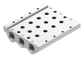 FESTO VABM-L1-14S-G14-4 Manifold Rail, 4 Outlet, G1/4, VABM Series, VUVG-S14 Solenoid/G1/8 In-Line Valves