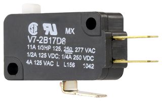 HONEYWELL V7-2B17D8 Microswitch, Miniature, Pin Plunger, SPDT, Quick Connect, Solder, 11 A, 250 V