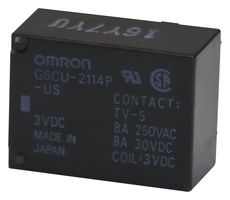 OMRON ELECTRONIC COMPONENTS G6CU-2114P-US DC3 Power Relay, SPST-NO, SPST-NC, 3 VDC, 8 A, G6C Series, Through Hole, Latching Single Coil
