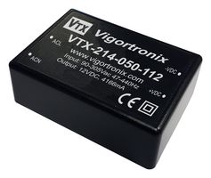 VIGORTRONIX VTX-214-050-115 AC/DC PCB Mount Power Supply (PSU), 120 to 430VDC, ITE & Household, 1 Output, 50 W, 15 VDC, 3.333 A